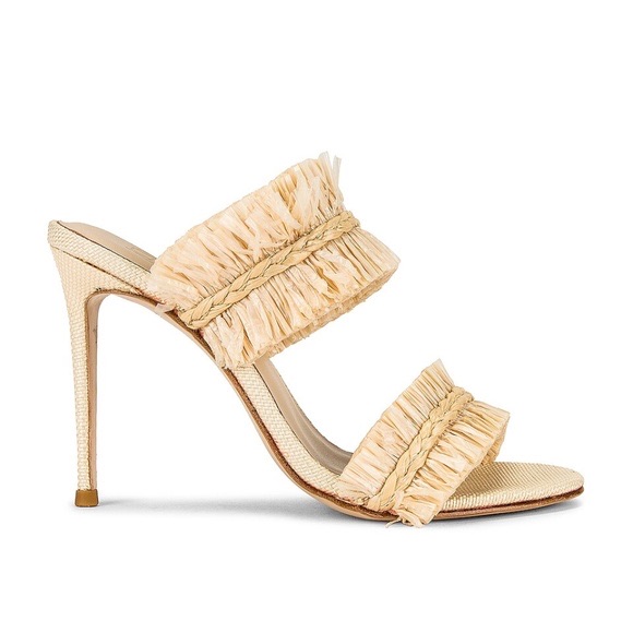 House Of Harlow 1960 Beige Raffia Two-Band Stiletto Sandal